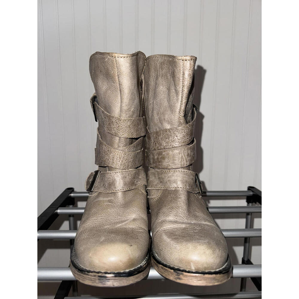 Steve Madden Taupe Buckle Strap Ankle Boots